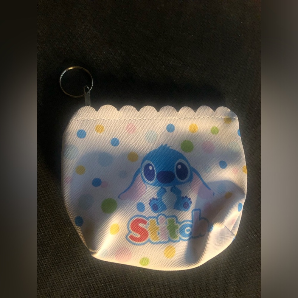 Cute Stitch Coin Pouch with Keyring - Blue Polka Dot